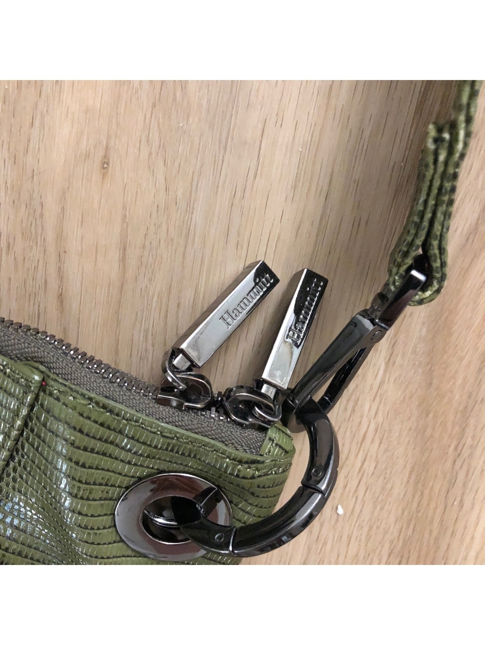 HAMMITT LARGE DANIEL SATCHEL OLIVE GREEN LIZARD SCALE SKIN PURSE SHOULDER BAG - Picture 4 of 8
